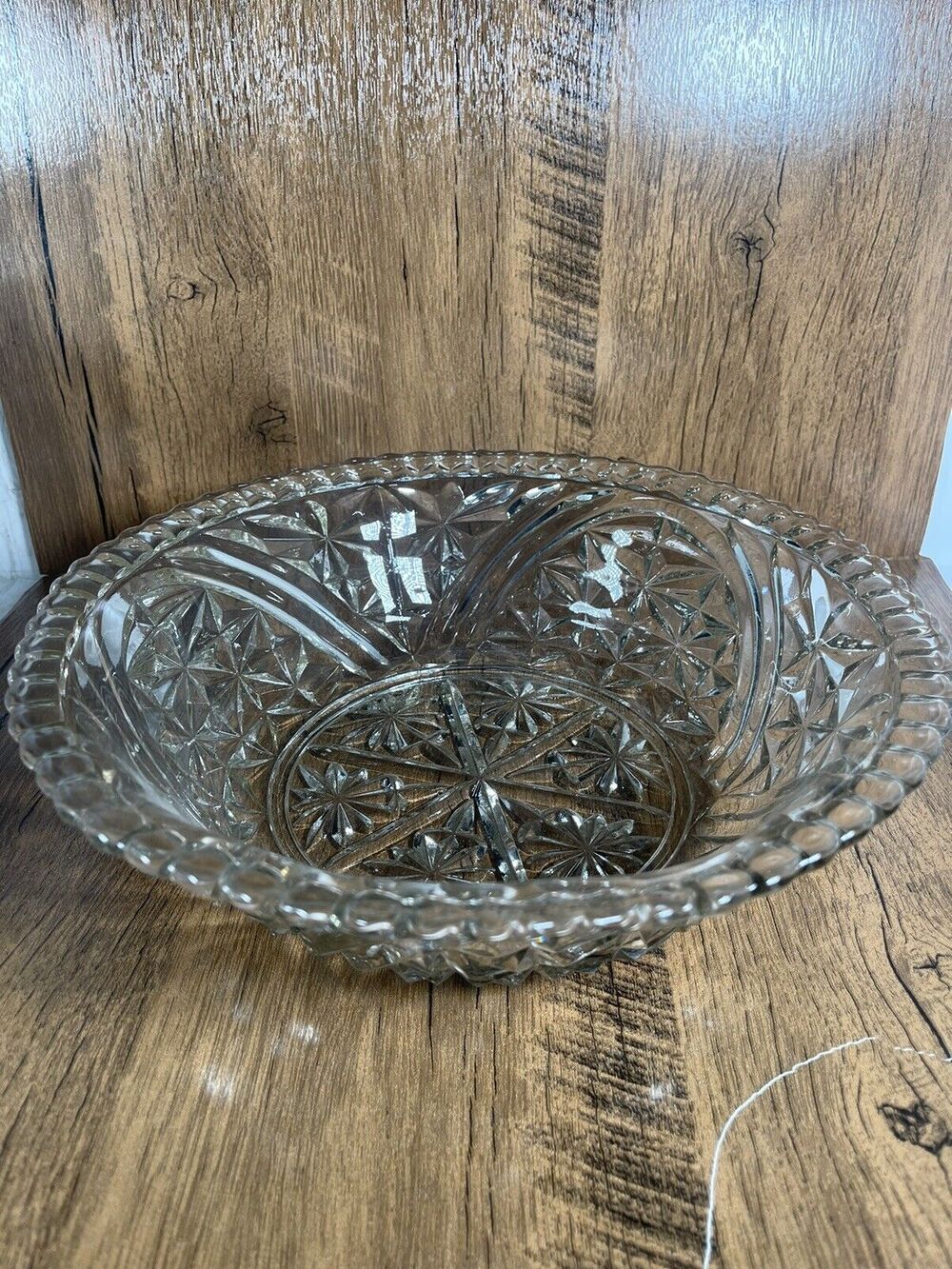 Anchor Hocking Stars And Bars Depression Glass-Serving Bowl 10in. Scalloped Edge